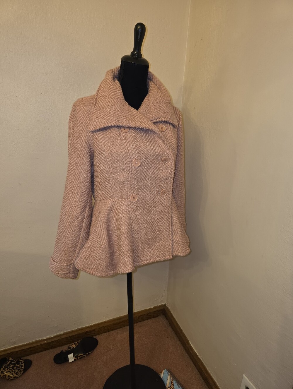 torrid Dusty Rose Double-Breasted Peplum Pea Coat - Picture 2 of 7